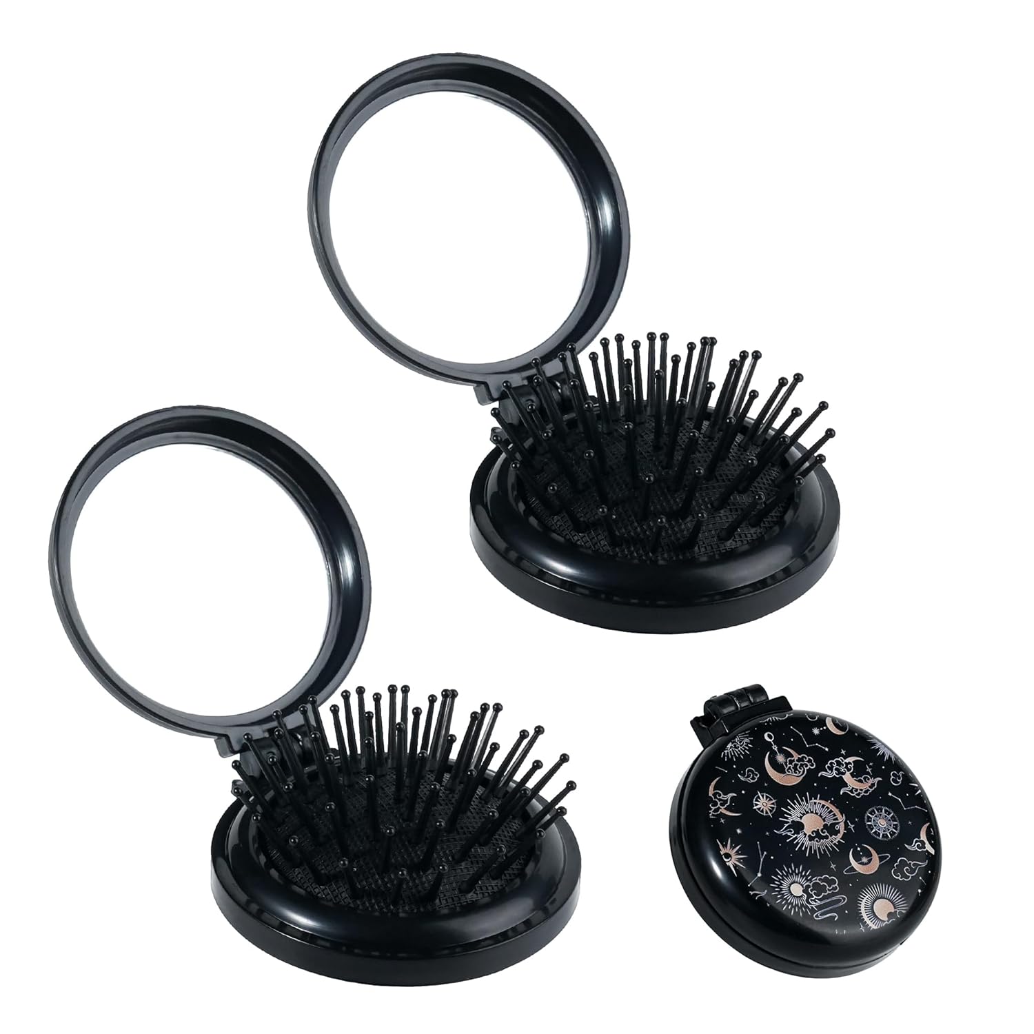 Amazon.com : 2Pcs Folding Hair Brush with Mirror,Mini Hair Brush for ...