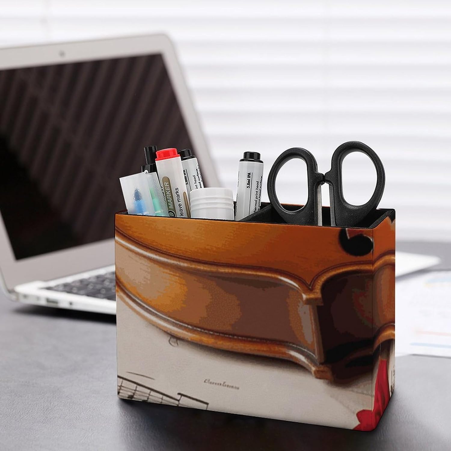 Violin Sheet Music Printed Premium Leather Pen Holder: Double Compartment Design Keeps Your Desk Neat And Tidy (home And Office) image 5