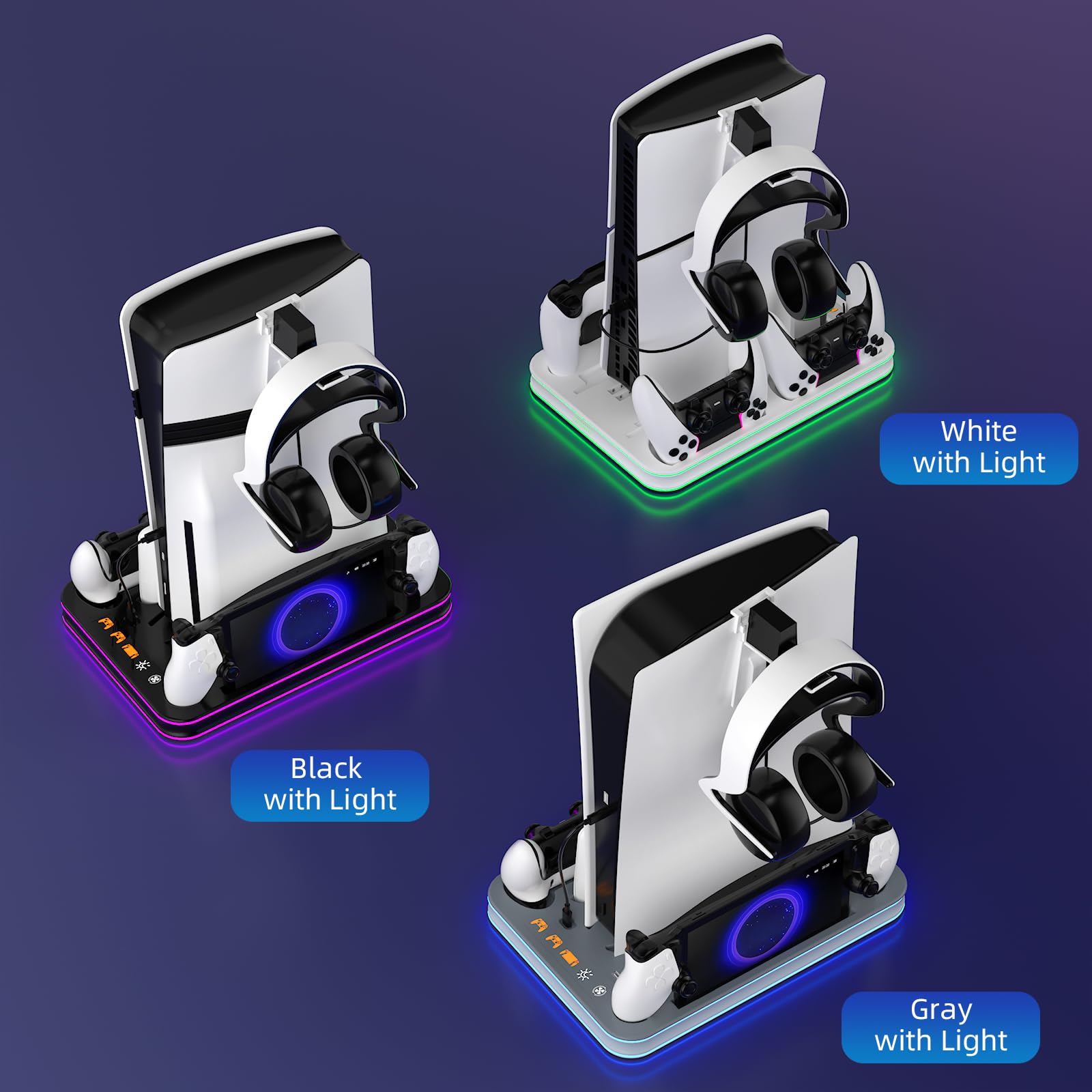 Supporto e stazione di raffreddamento per PS5 / PS5 Slim / PS5 Pro con controller LED stazione di ricarica