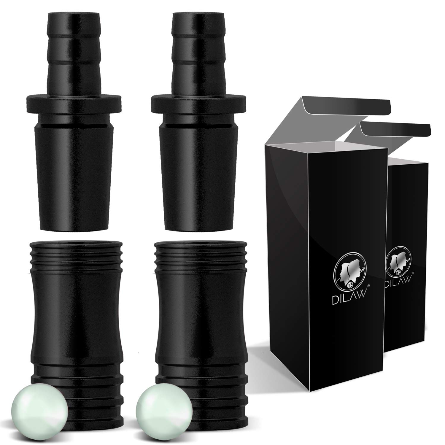 DILAW® Shisha Aluminium Schlauchadapter 18/8 Schliff Set 2-teilig Universal Hookah Wasserpfeife Alu Manyak,Opal,Vatos Menge: 2er Pack, Farbe: Black