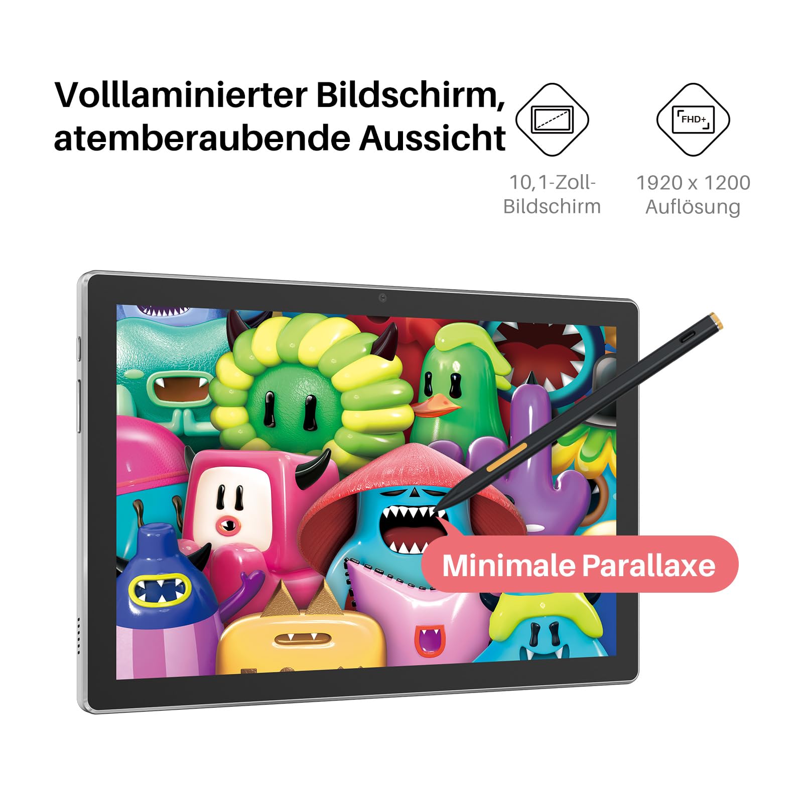 HUION Kamvas Slate 10 Grafiktablett mit Display ohne PC, 10,1 Zoll Kunsttablett, Standalone Zeichentablett mit Stift, Volllaminiertem Bildschirm, Android 12, 8GB+128GB für Künstler Anfänger