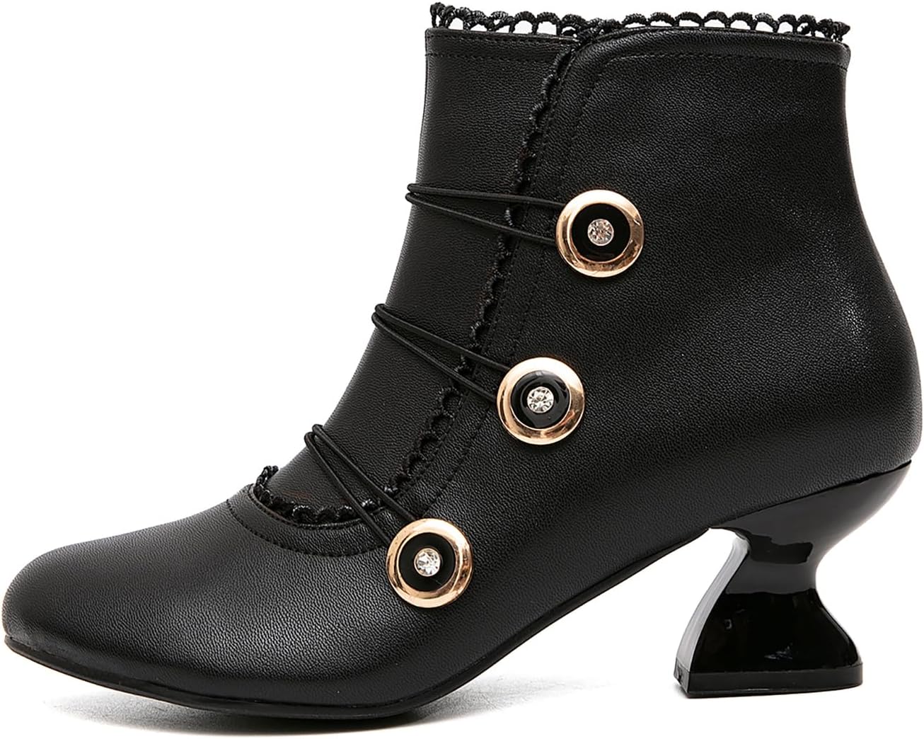 getmorebeauty Women's Ankle Boots Low Heels Lace Buttons Round Toe Side Zipper Vintage Short Boots Autumn Winter - Image 9