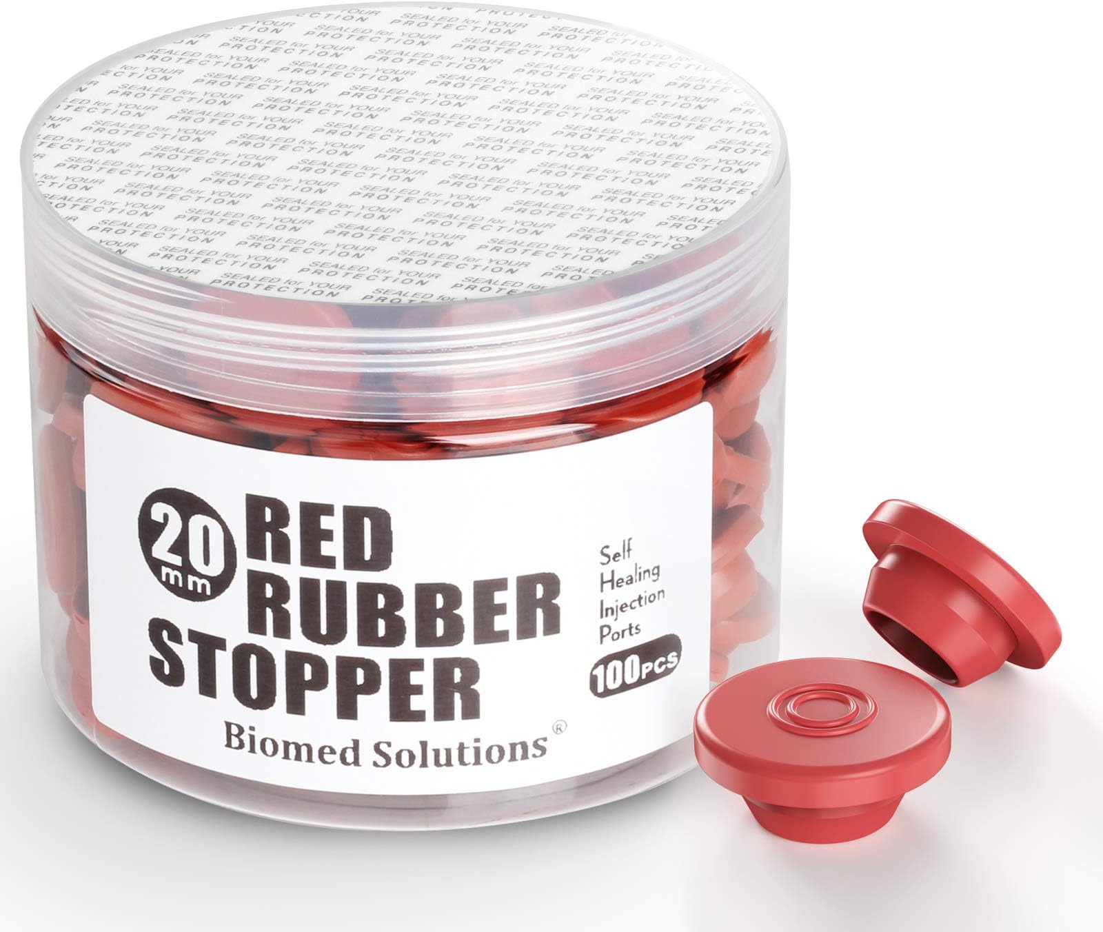 100Pcs 20mm Self Healing Injection Ports,vials Rubber stoppers,Butyl Cap for Glass Bottle& Mushroom Liquid Culture Mason Jars Lid by Biomed Scientific(Red）