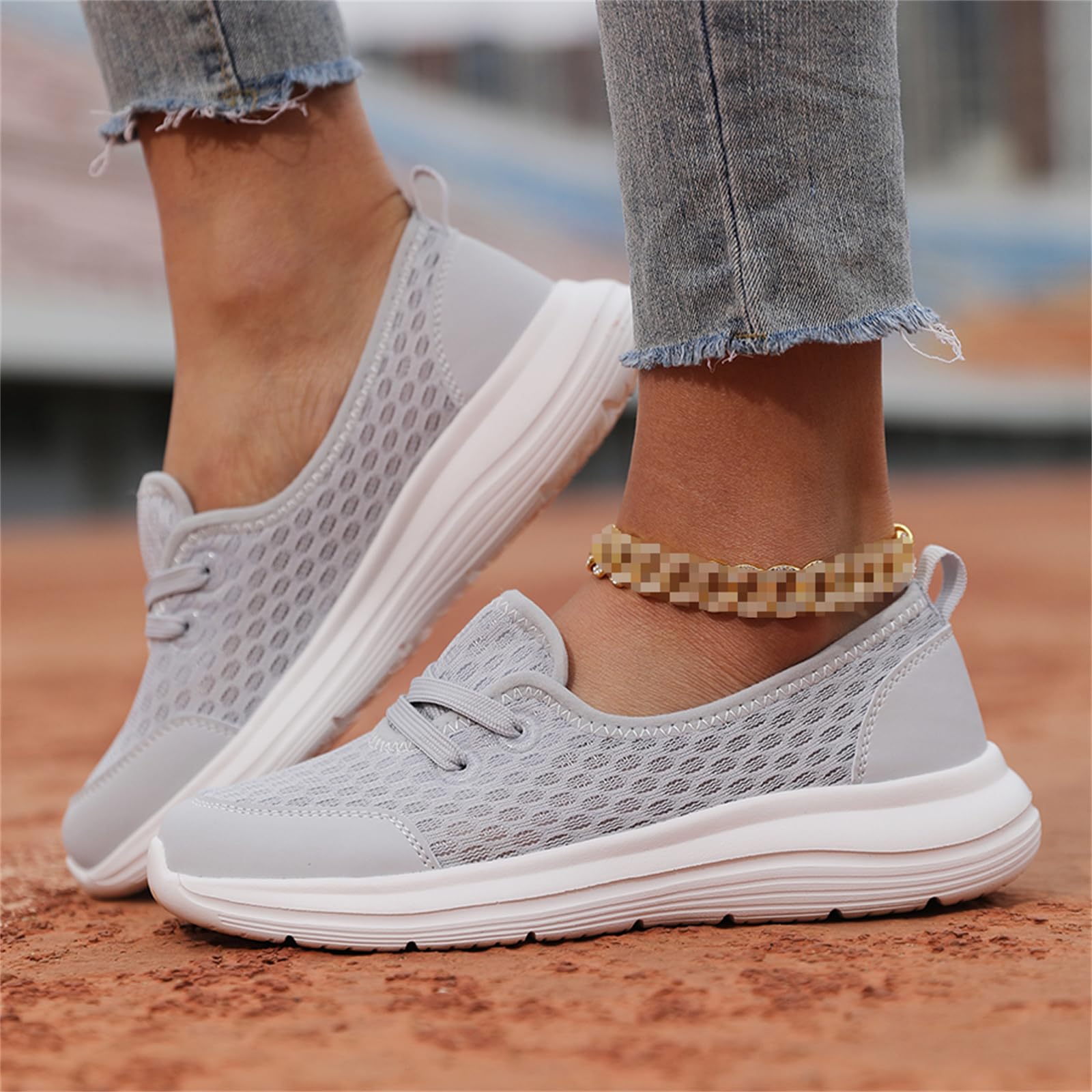 JiuQing Damskie buty do chodzenia typu slip-on Baletki Lekkie buty do biegania Siatkowe buty do biegania Siłownia Casual Sneakers