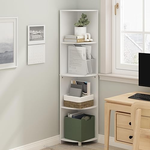 Miniatura 20 de Furinno Estantería básica para libros, estantería de 4 niveles, estantería con estante esquinero en zigzag, 14.2 x 14.2 x 57.7, para sala de estar,