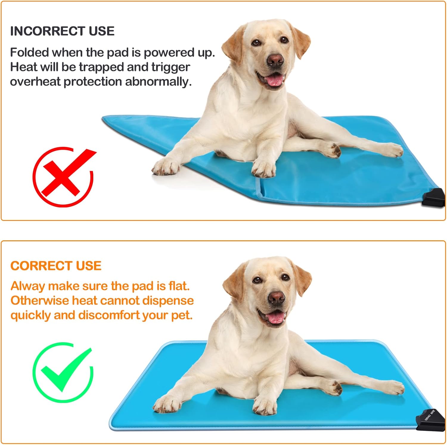 clawsable Super Large Pet Heating Pad Electric Heated Pad for Dogs, IP67 Waterproof Dog Cat Heating Pad w/Overheat Protection, Warming Mat w/Anti Chew Cord for Outside Animals (XL-48"x28") : Pet Supplies