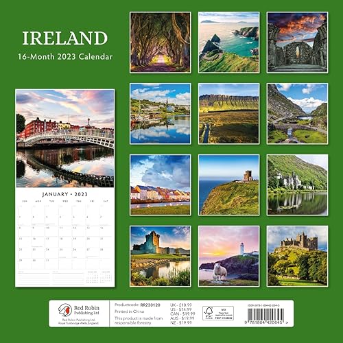 Miniatura 1 de Calendario mensual de pared de Irlanda 2023 por Red Robin Calendars de 12 x 12 pulgadas
