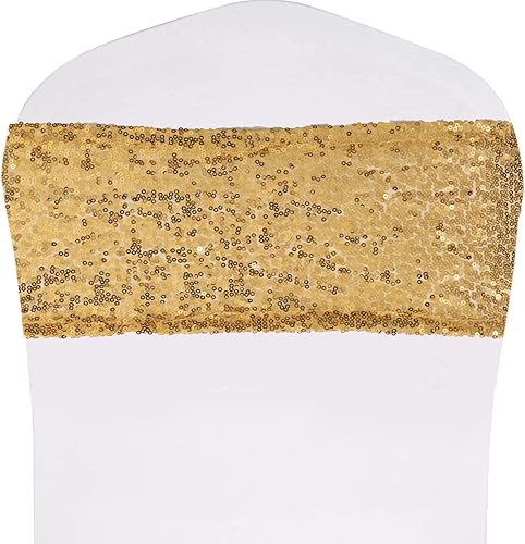 Miniatura 2 de Poise3EHome Bandas de lentejuelas doradas para sillas plegables con lazo para decoración de fiestas, bodas, recepciones, 10 unidades