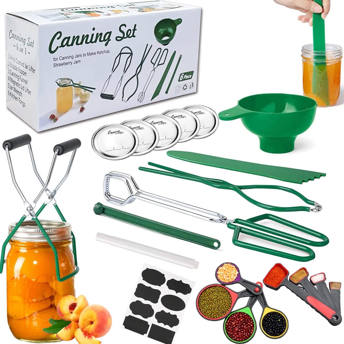 Canning Supplies Starter Kit, YIAE 23pcs Canning Kit Preserving Set Home Canning Tool Set Preserving Funnel Set for Canning Pot with 8pcs Measuring Tools, Label and Chalk for Food, Fruit and Pickle