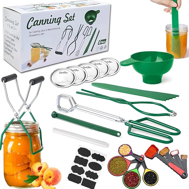 Canning Supplies Starter Kit, YIAE 23pcs Canning Kit Preserving Set Home Canning Tool Set Preserving Funnel Set for Canning Pot with 8pcs Measuring Tools, Label and Chalk for Food, Fruit and Pickle