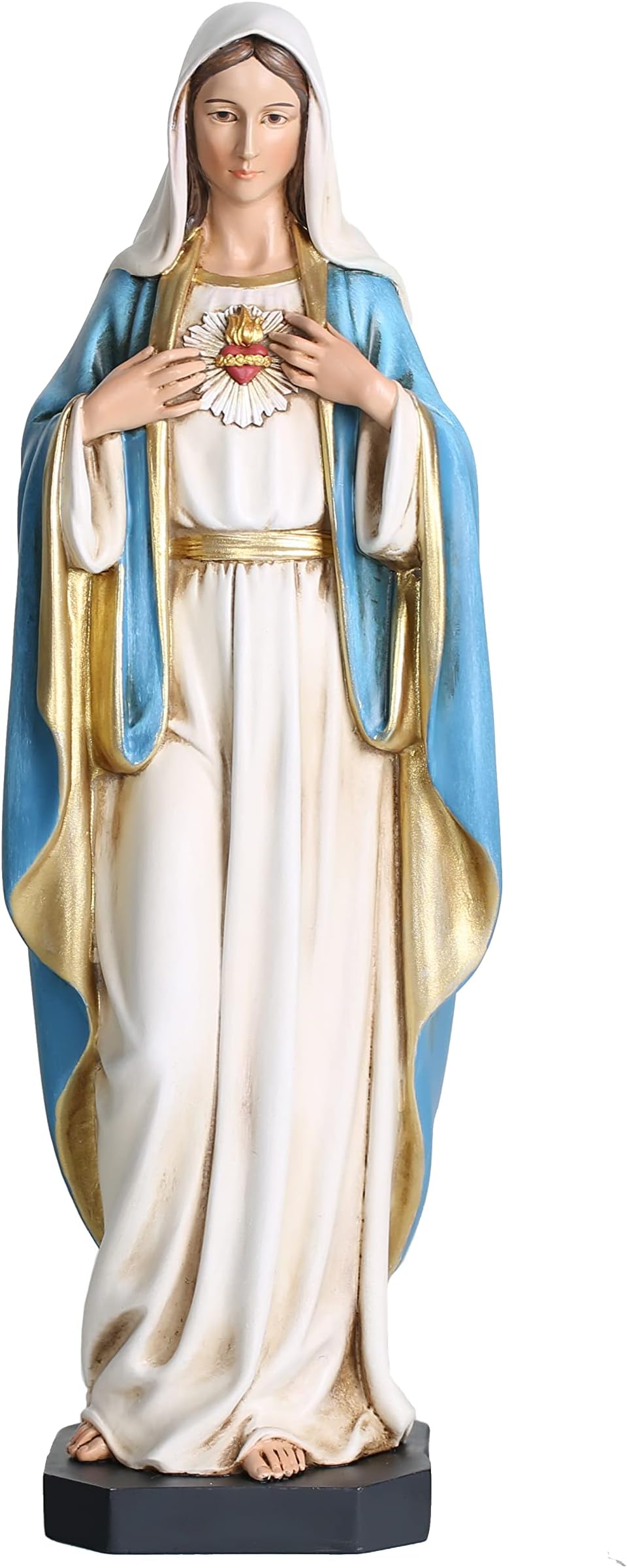 BC Catholic Immaculate Heart of Mary Statue, 10" H Blessed Holy Mother Virgin Mary Figure for Altar, Devout Home Decor, Religious Gifts to Mom, Hand Painted Renaissance Sculpture by Buildclassic
