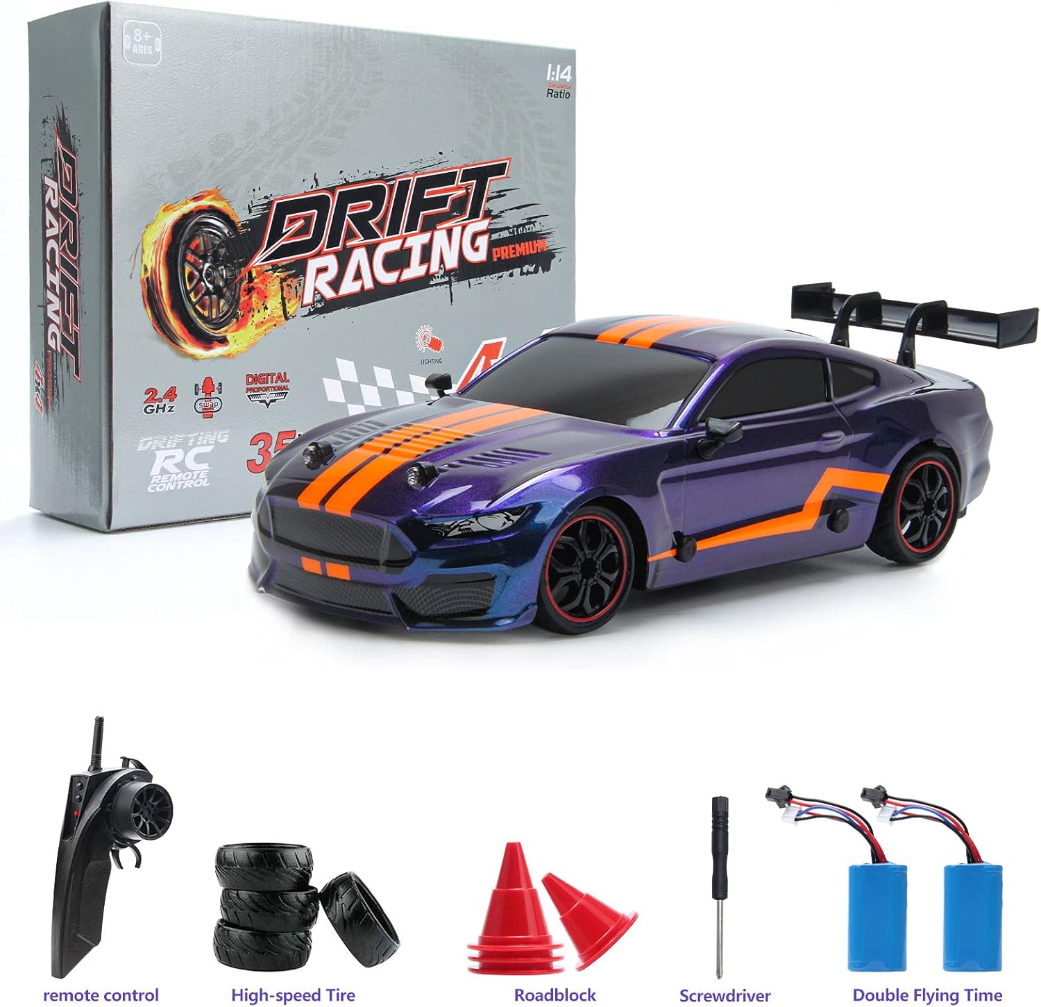 BESWIT Remote Control Toy Car GT Drift Car RC Sport Racing Car Hight Speed Drift Vehicle1/14 RC Car for Adults Kids Gifts, 4WD RTR vehicle with LED lights, Two batteries and Drift Tires + Racing Tires : Toys & Games