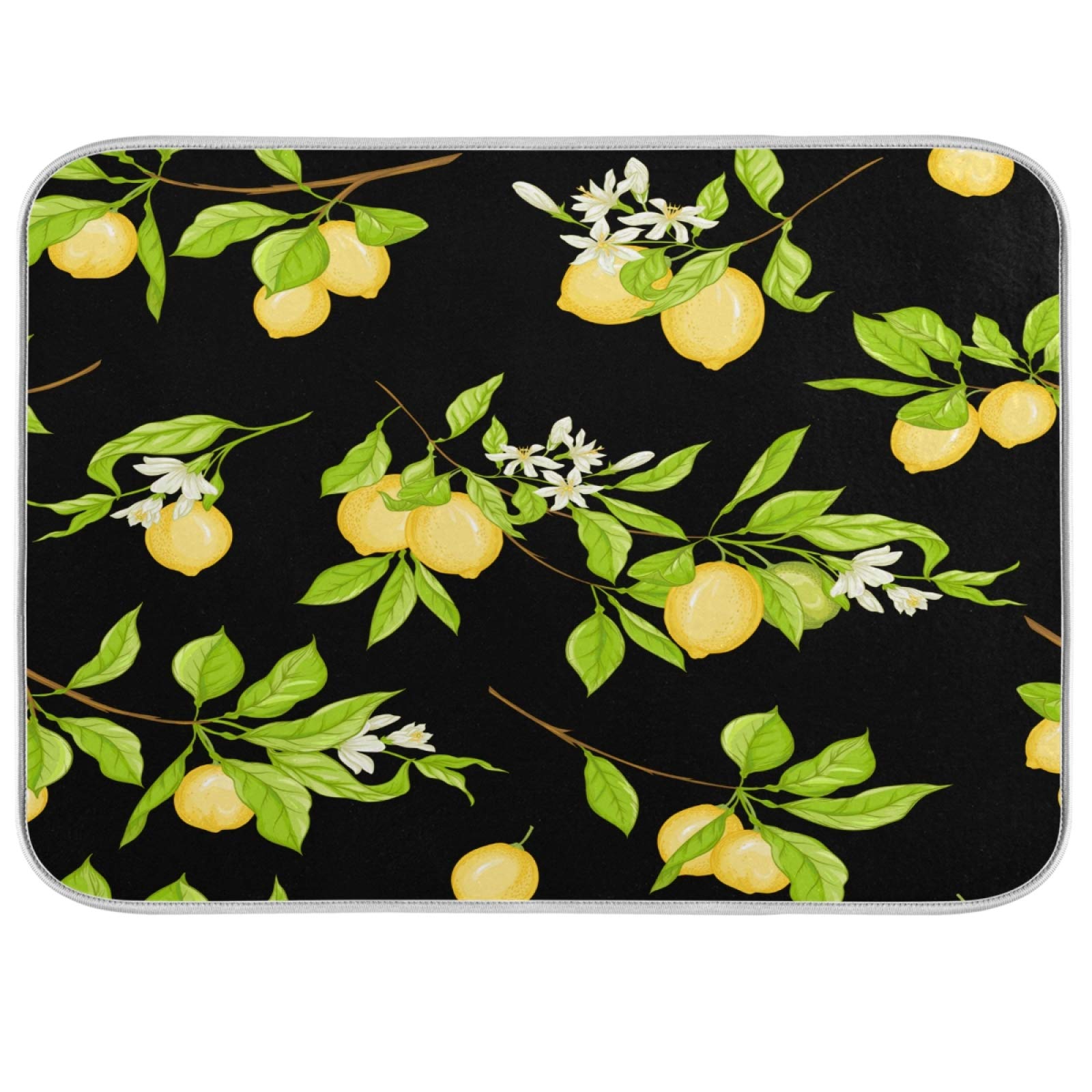 Polyester Dish Drying Mat Lemon Drying Mat for Kitchen Counter 24 x 18 inch Dish Dry Mat Absorbent Pad with Hanging Loop