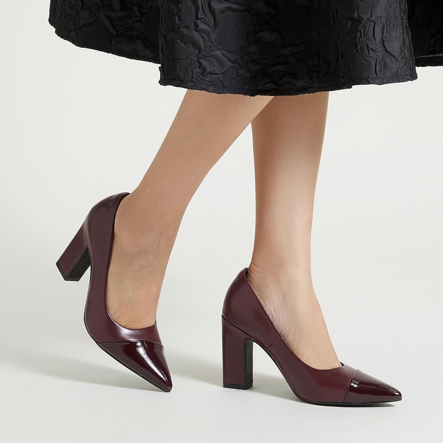 Trary Heels for Women Closed Pointed Toe Chunky Pumps Shoes Women Block High Heels Comfortable Slip-On Dress Office Party Wedding Shoes 3.54" Heel - Image 2