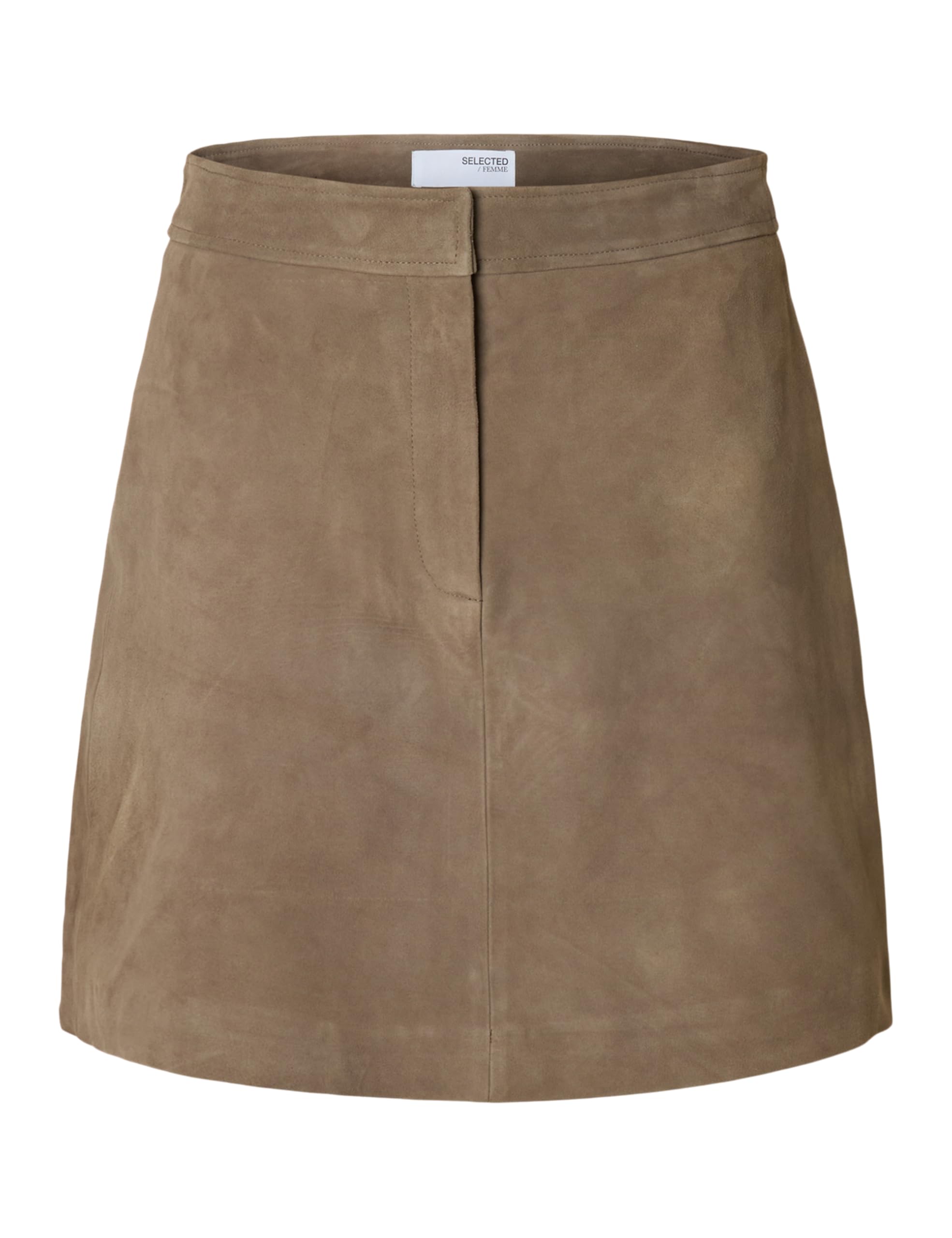 SELECTED FEMME Slfkaya Mw Suede Skirt Noos, Fungi, 14