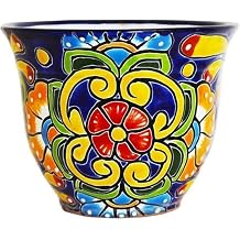 Evergreen Garden Talavera Mexican Pottery Ceramic 9 in.Blue Floral Classic | Flower Pot Plant Succulent | Indoor Outdoor