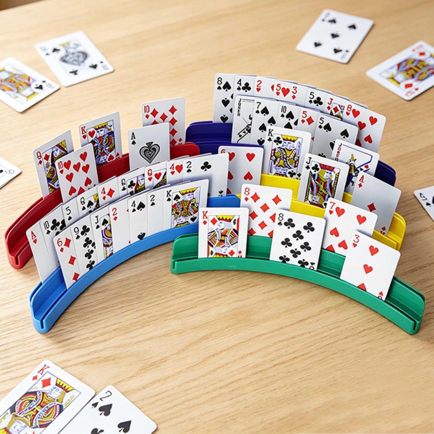 2 Pack Mini 2-Tier Red Playing Card Holder, Slim Lightweight Plastic Card Rack, Portable Card Organizer for Kids Casual Poker, Uno & Family Game Night