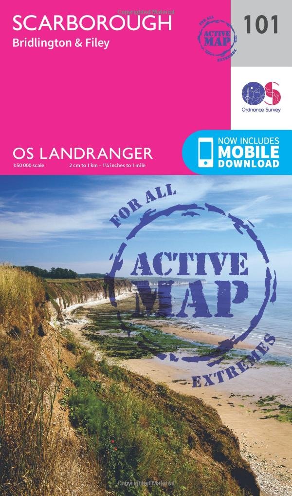 Scarborough Map | Weatherproof | Bridlington & Filey | Ordnance Survey | OS Landranger Active Map 101 | England | Walks | Cycling | Days Out | Maps | Adventure