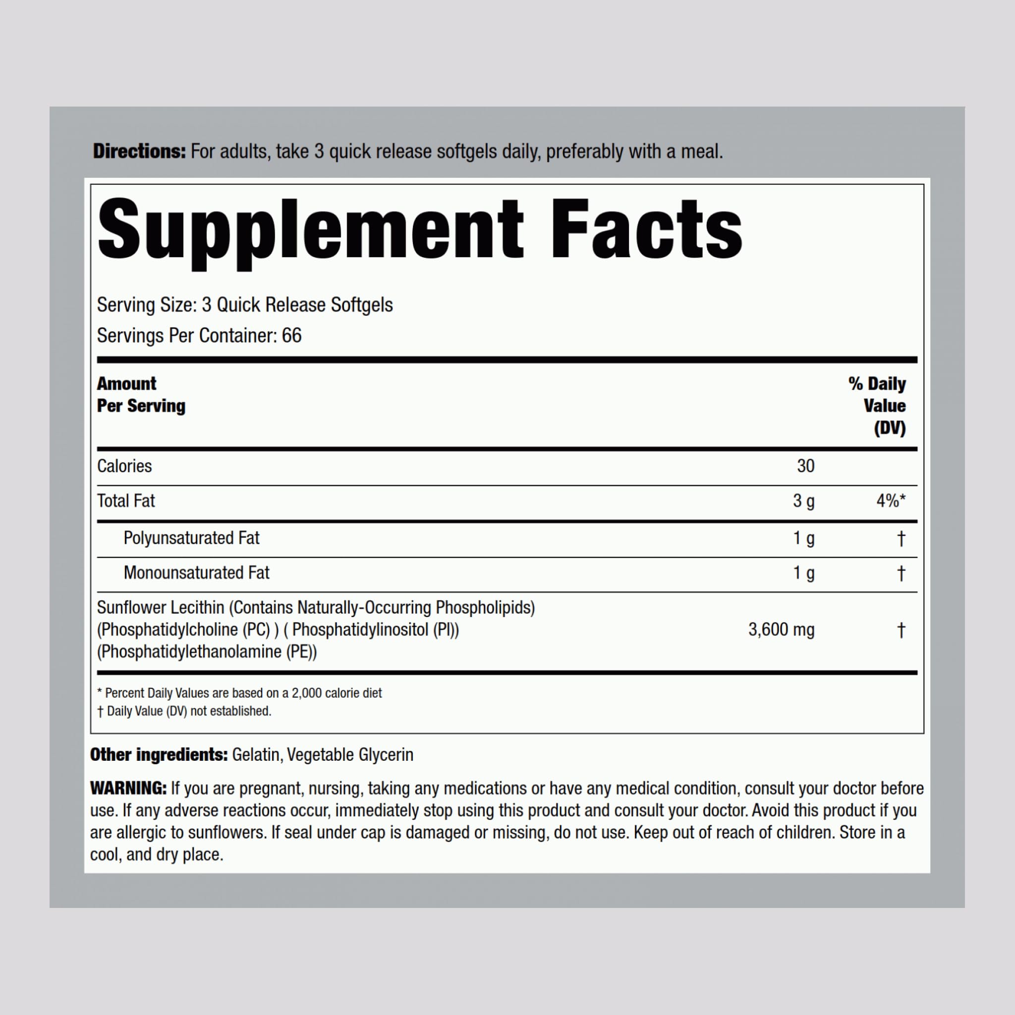 Piping Rock Sunflower Lecithin | 3600 mg | 200 Softgel Capsules — Amazon image 2
