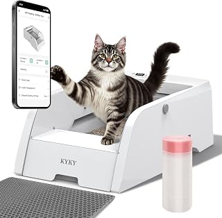 KYKY Self-Cleaning Litter Box: Automatic APP Control, Large Open Design for Multiple Cats, Anti-Pinch Safety & Odorless