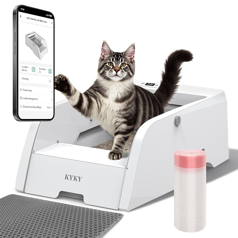 Caixa de Areia Autolimpante Automática para Gatos KYKY com Controle por Aplicativo, Design Aberto Grande, 1 unidade