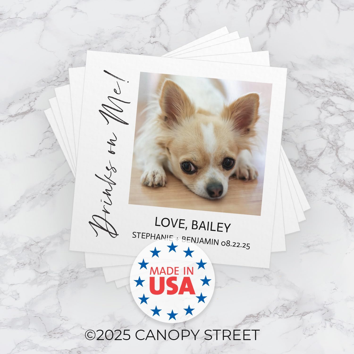 Personalized Drinks On Me Pet Photo Beverage Napkins / 100 Custom Dog Cat Picture Wedding Cocktail Napkins / 4 3/4" x 4 3/4" Square Anniversary Event Image Napkin/Specialty Birthday Engagement Party