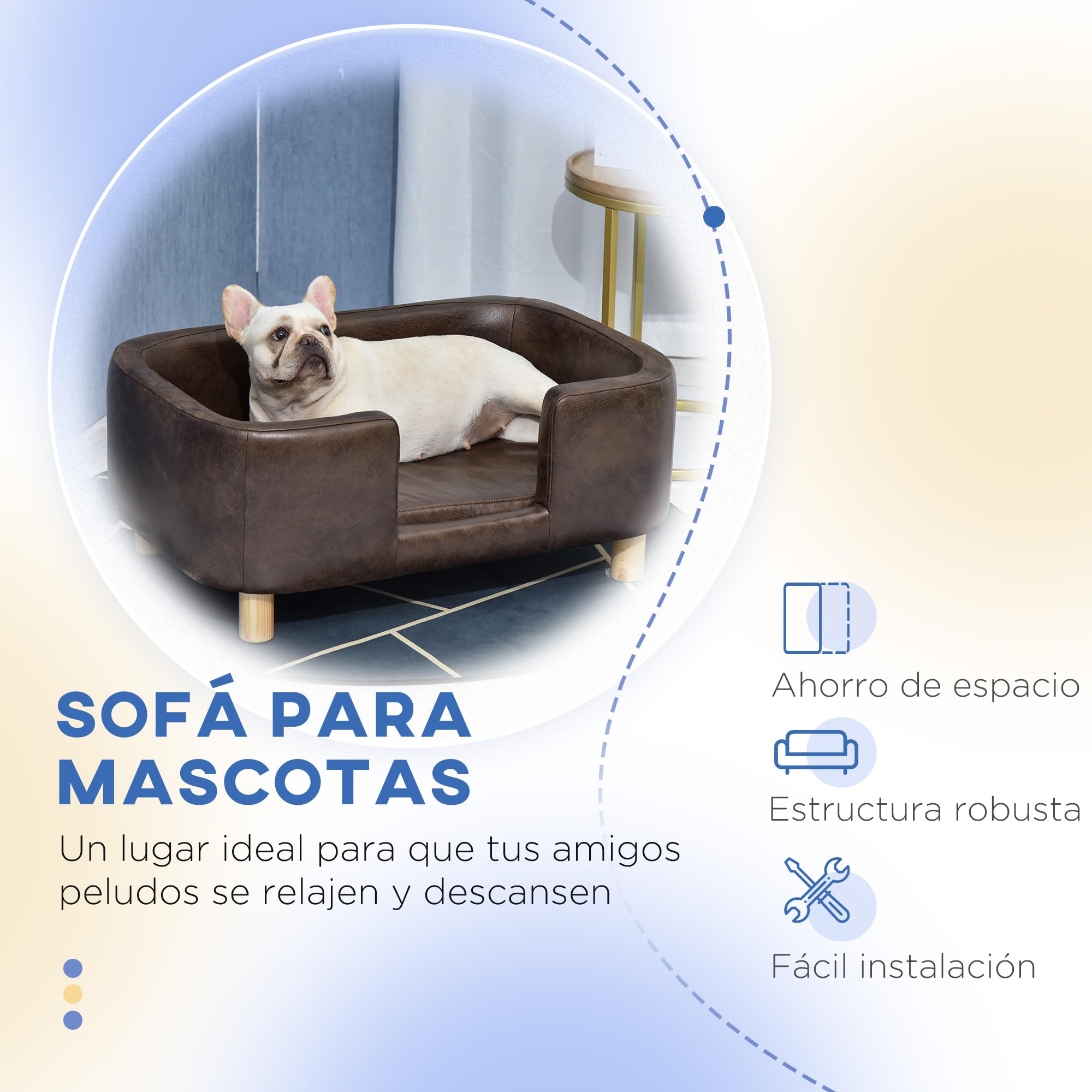 PawHut Sofá para Mascotas Sofá para Perros Cómodo 74x48,5x31 cm Marrón | Pequeños y Medianos, Asiento Acolchado
