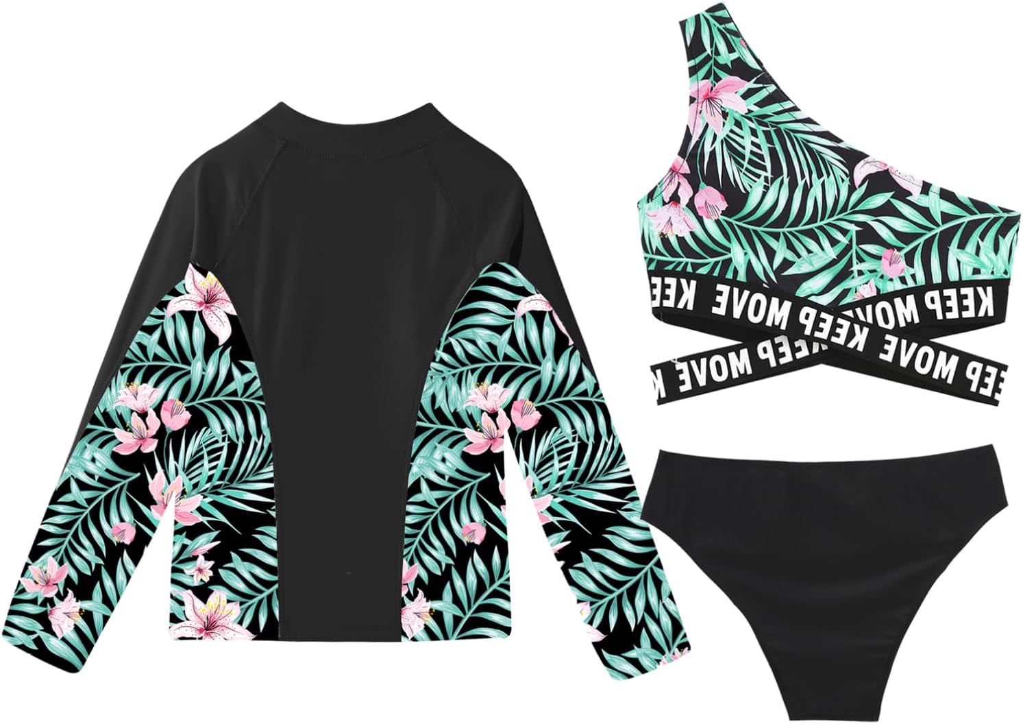3 Pcs Swimsuit for Kids Girl Printed Rash Guard Shirts Crop Tank Top with Bottoms Swimwear Set