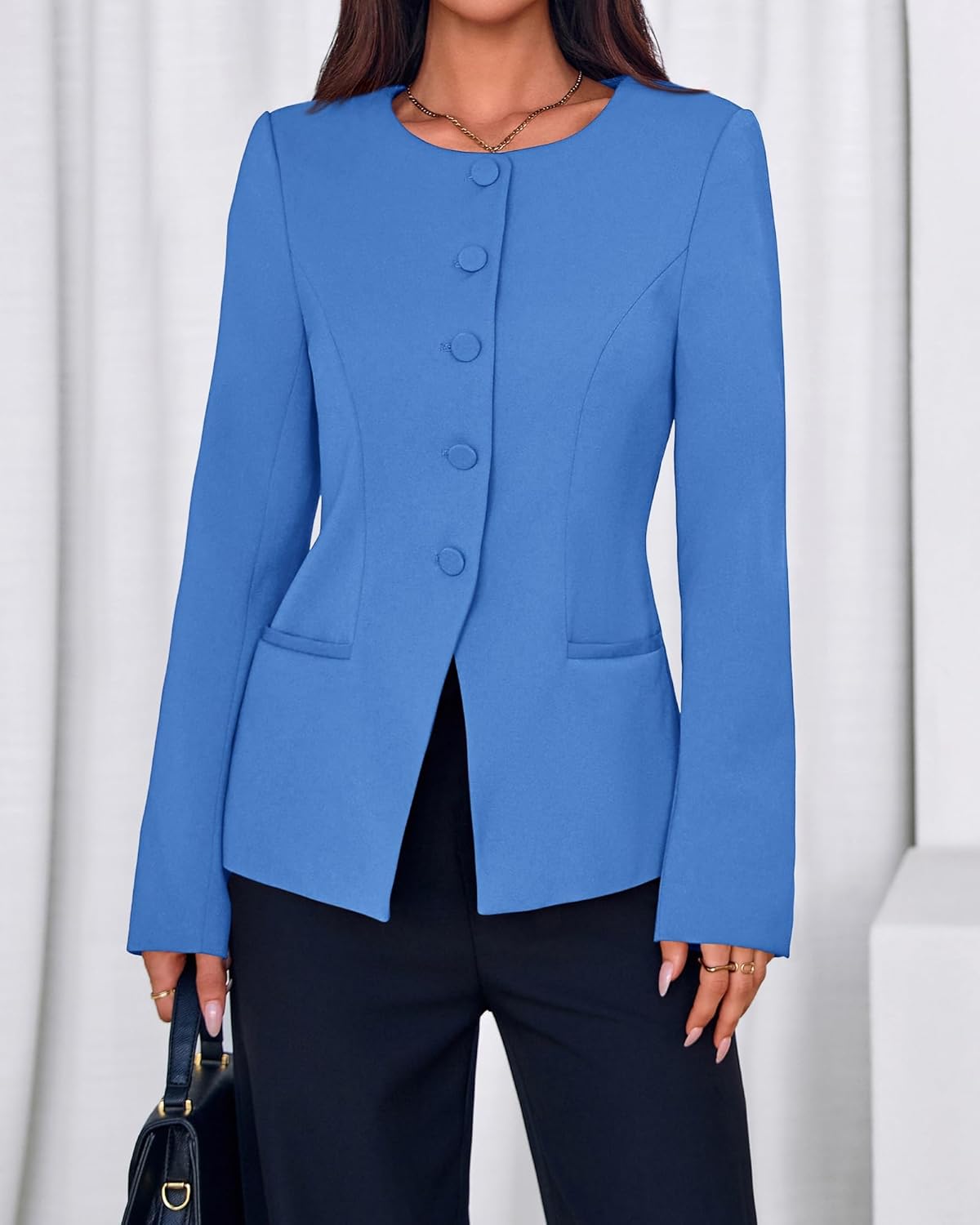 BTFBM Blazers for Women Business Casual Open Front Long Sleeve Button Work Office Suit Jackets Dressy Blazer Pockets - Image 8