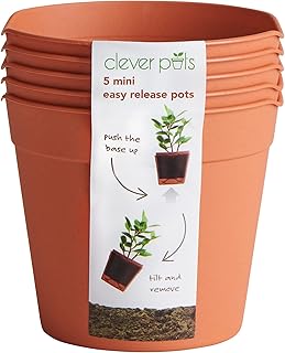 Clever Pots Easy Release Plastic Plant Pots, Pack of 5, Mini Plant Pots, Outdoor or Indoor Flower Pot Garden Planters, Lightweight & Weather Resistant for Outside Flowers & Plants, Terracotta