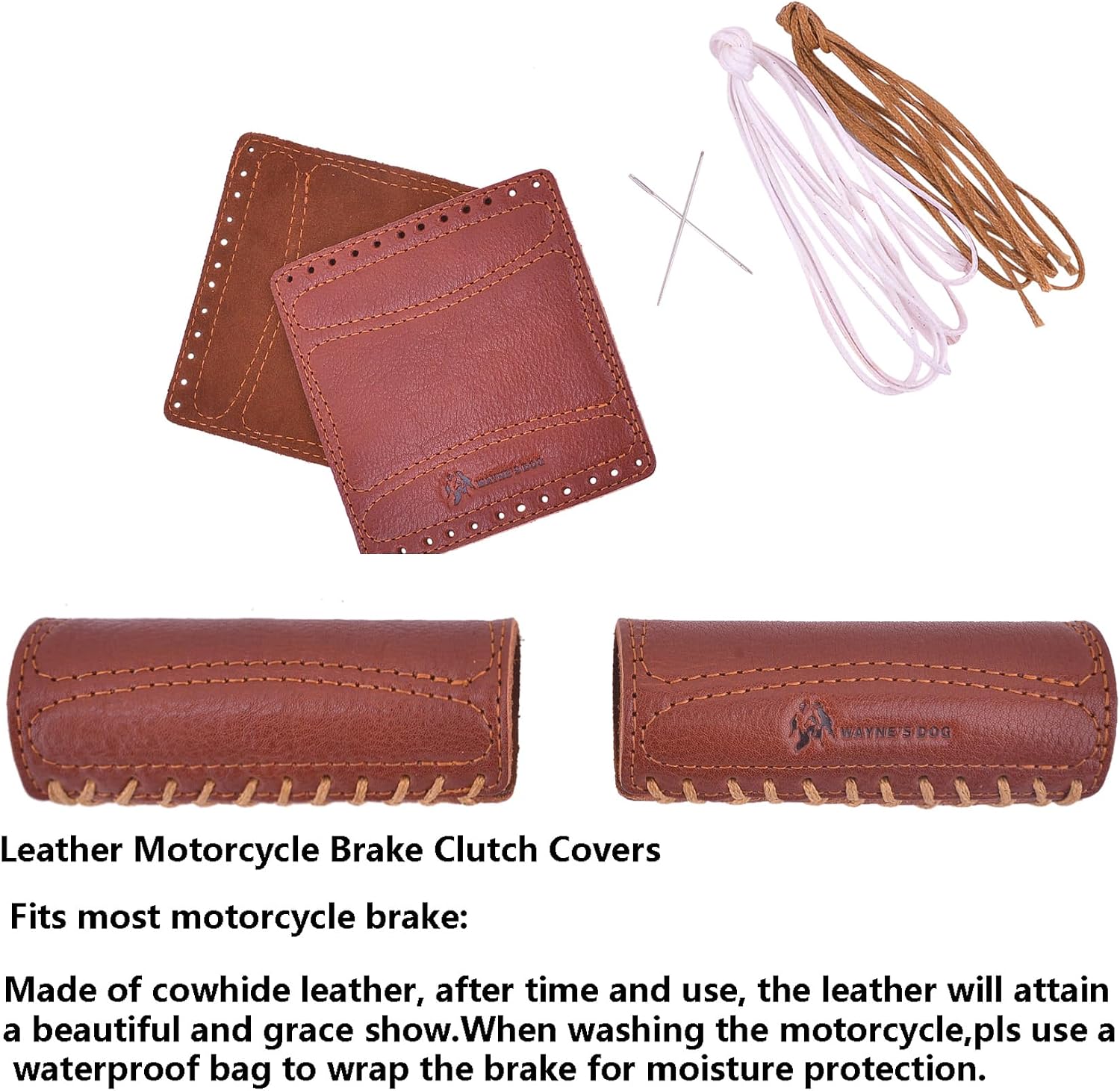 Cowhide Leather Motorcycle Handlebar Grips Handle Grips Cover Protector