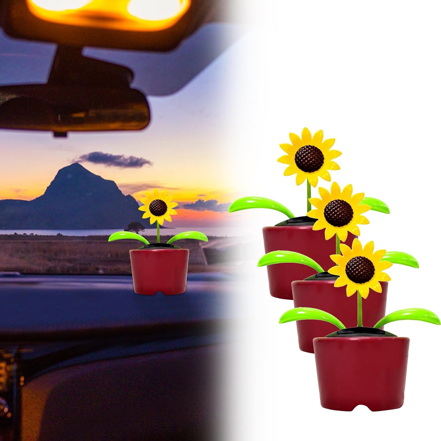 Swinging Flower Ornament, Solar Powered Figurines, Dancing Dashboard Decor with Weather-Resistant Design, Sunflower Figurines for Office Home Desk Windowsill, Funny Car Accessories (Yellow_3PCS)