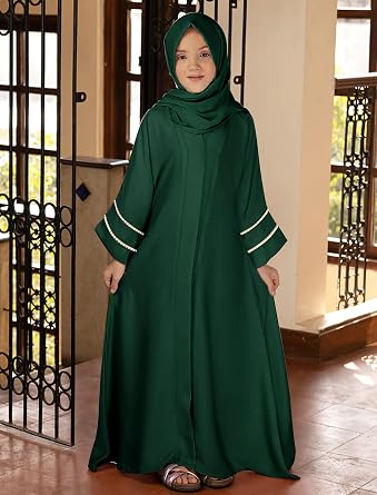 IDOPIP Muslim Dress for Girls Islamic Prayer Abaya Long Sleeve Cardigan Kaftan Robe Dresses with Hijab Ramadan Dubai Outfits