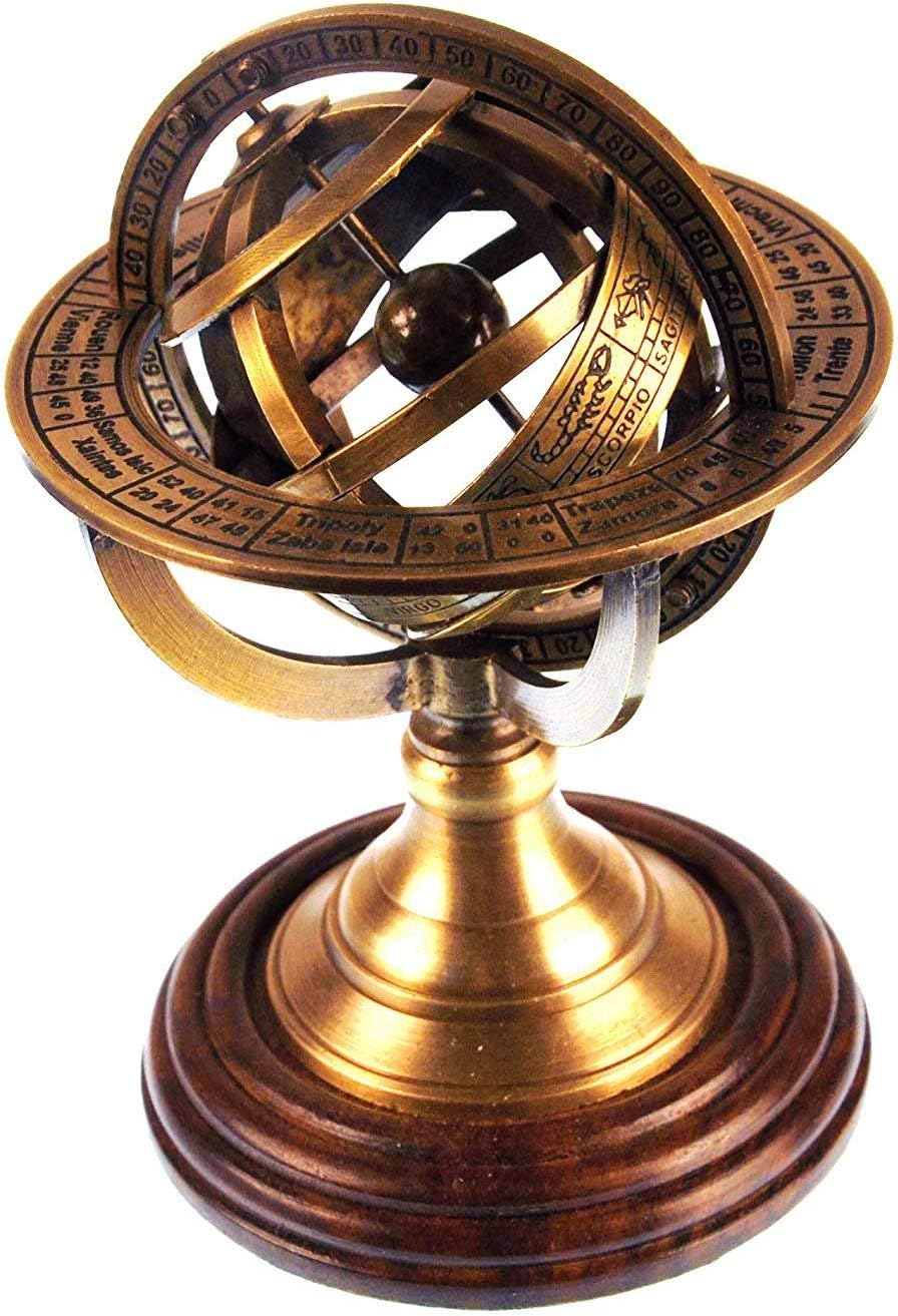 THORINSTRUMENTS (with device) 5" Nautical Brass Armillary Sphere World Globe Rosewood Base Table Decor Gift