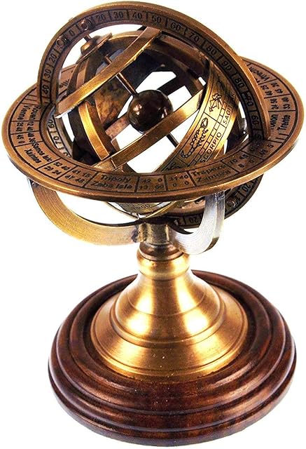 5" Nautical Brass Armillary Sphere World Globe Rosewood Base Table Decor Gift