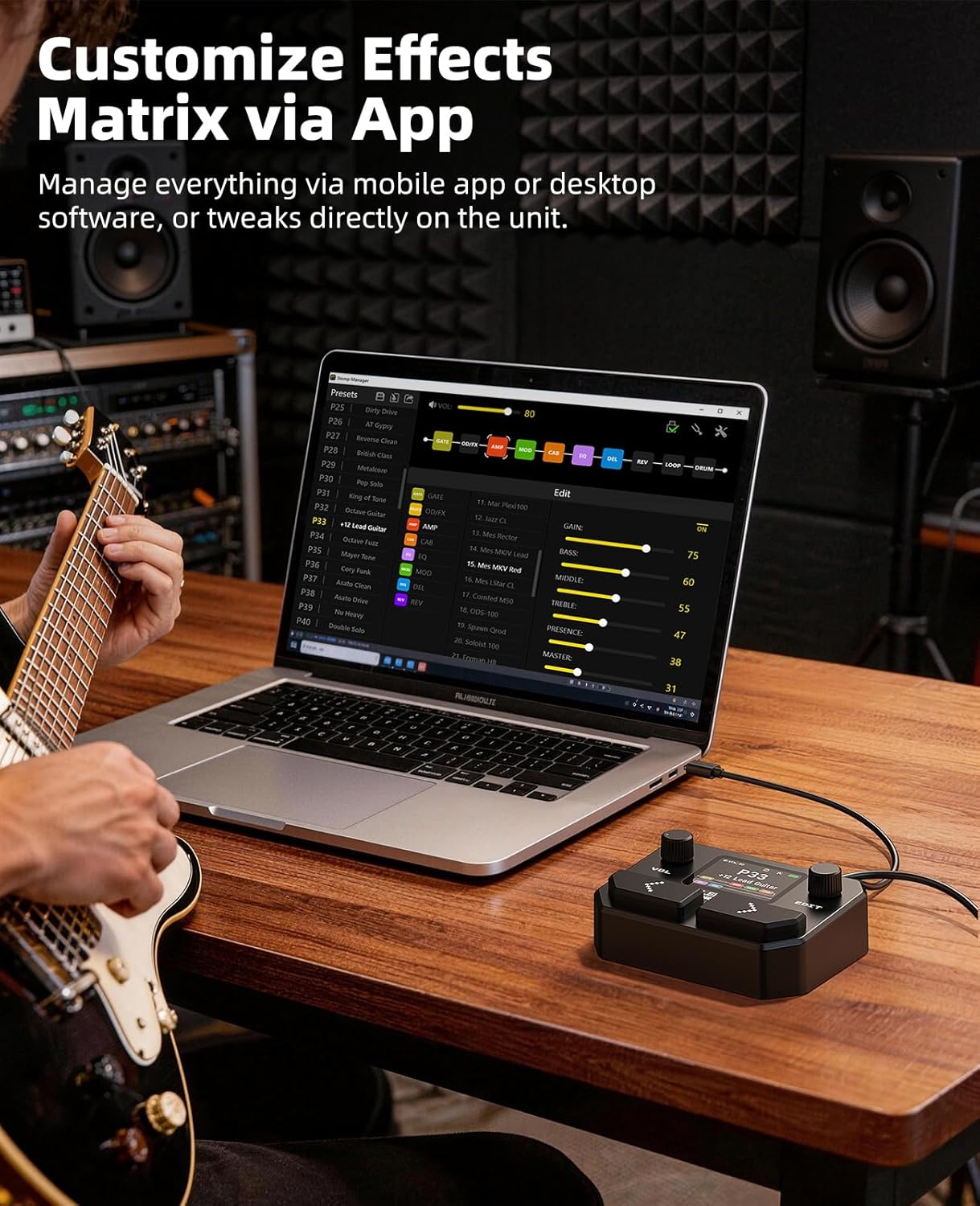LEKATO Multi Effects Guitar Pedal, with 125 Effects 30 Amp Models & 30 Cab Sims, 40s Looper, Drum Rhythms, Support NAM/IR, USB Audio Interface OTG Function Rechargeable Guitar Effects Pedal (Black)