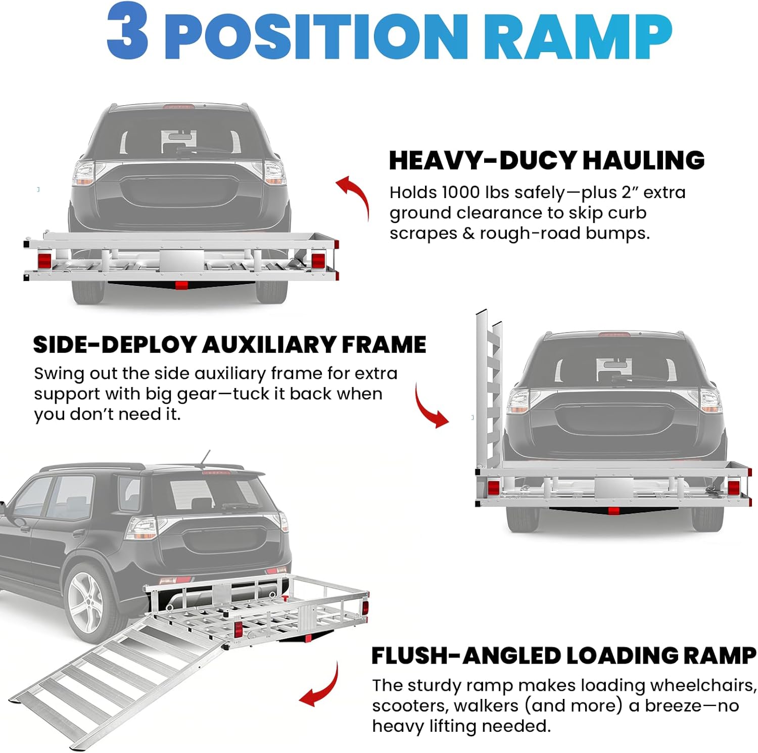 Heavy Duty Aluminum Cargo Carrier 50x29.5 Inches, 800LB Capacity Vehicle Cargo Basket with Ramp & Tie-Downs, Long-Lasting and Rust-Resistant for Trucks, SUV, Other Vehicle Types (Silver-)