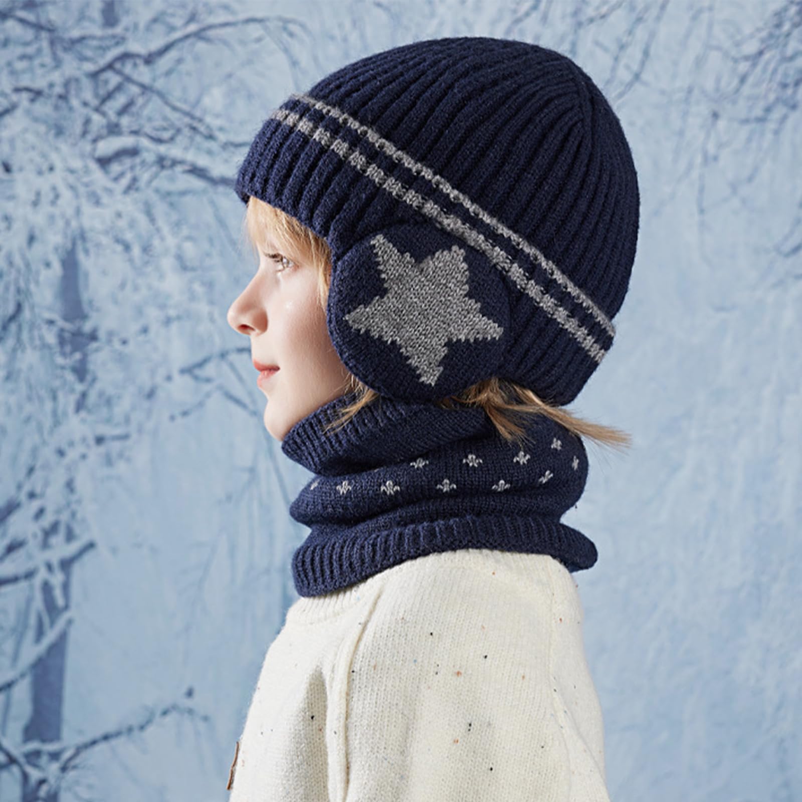 3 Piezas 3 in 1 Conjunto de Gorro Bufanda y Guantes Niños, Niños Sombrero Caliente de Punto con Forro Polar, Calentador de Cuello, Invierno Cálidos Beanie para Niño y Niñas de 3 a 7 Años