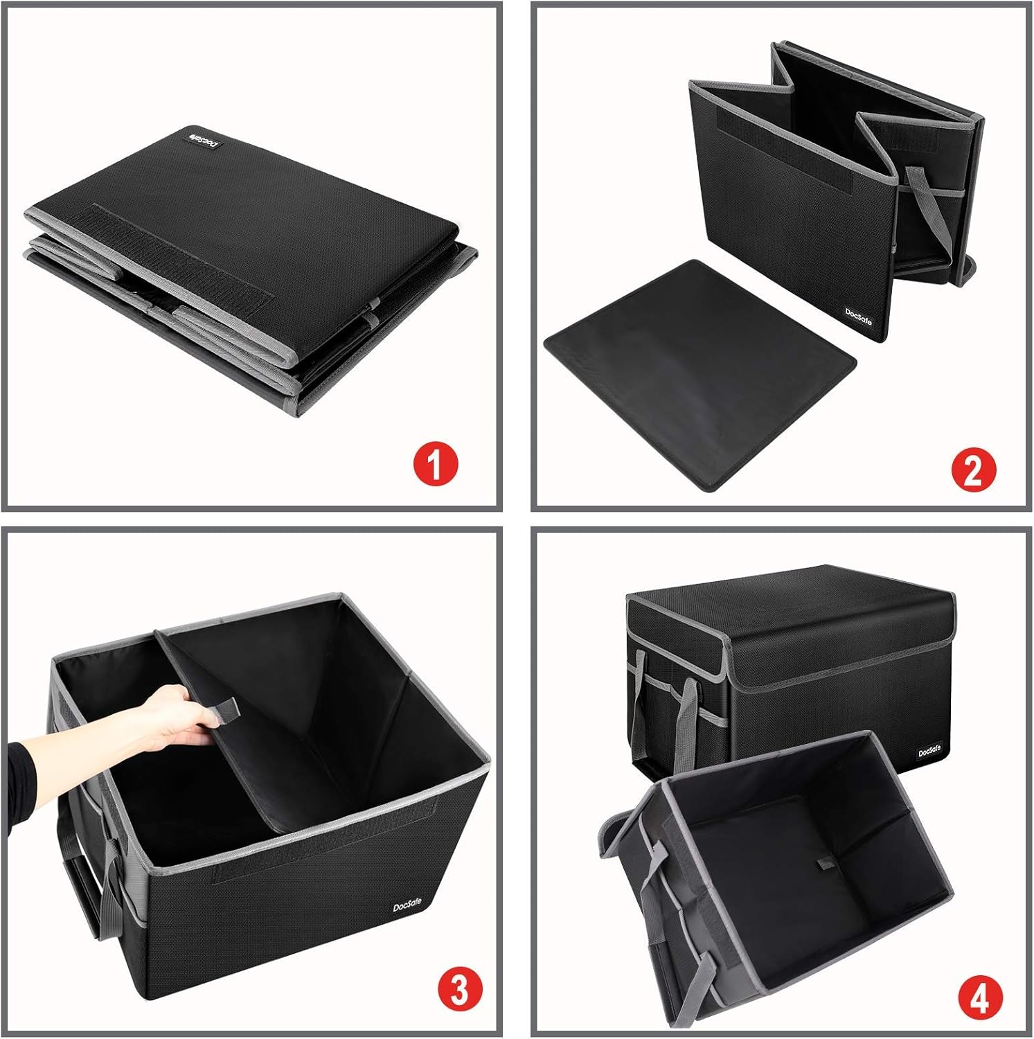 DocSafe File Box Fireproof File Storage Organizer Box with Lid,Collapsible Document Storage Filing Box for Hanging Letter/Legal Folder,Portable Home Office Safe Box Bin Cabinet with Handle,Black : Office Products