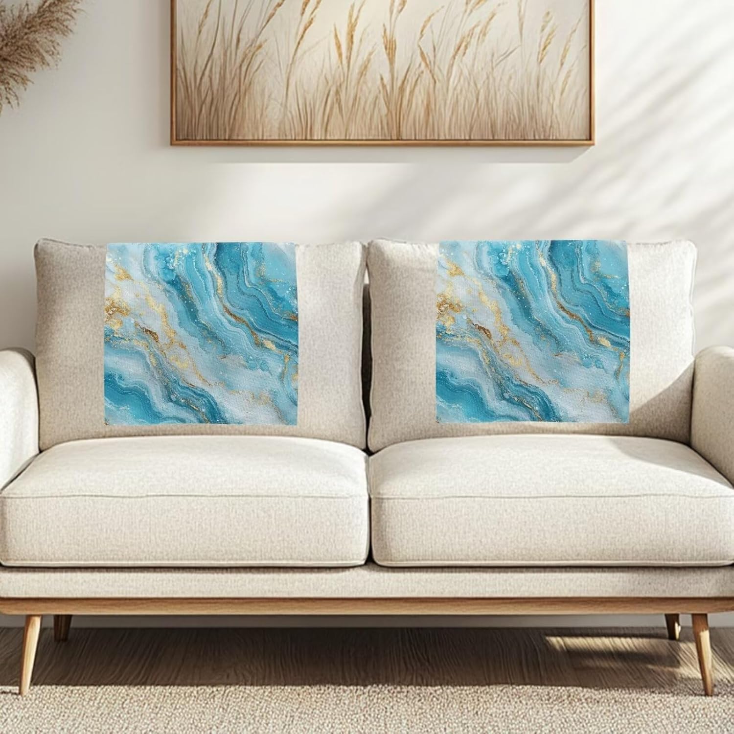 Blue Marble Headrest Covers for Recliners Marble Print Sofa Pads for Recliner Non Slip Sofa Head Protector Furniture Protector for Recliner Sofa Slipcovers 2 Pcs