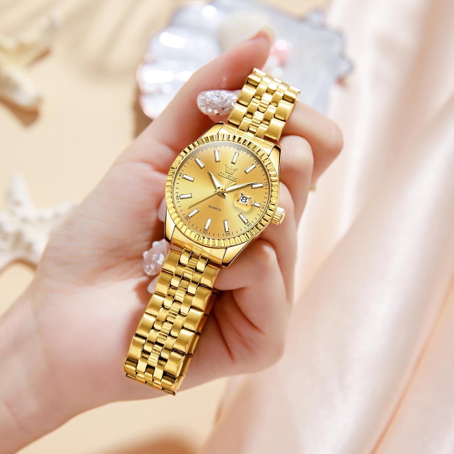 OLEVS Women's Stainless Steel Watch, Luxury Gold Silver Two Tone Easy to Read Analog Quartz Dress Watch for Women, Elegant Waterproof Luminous Calendar Date Ladies Watches for Small Wrists - Image 7