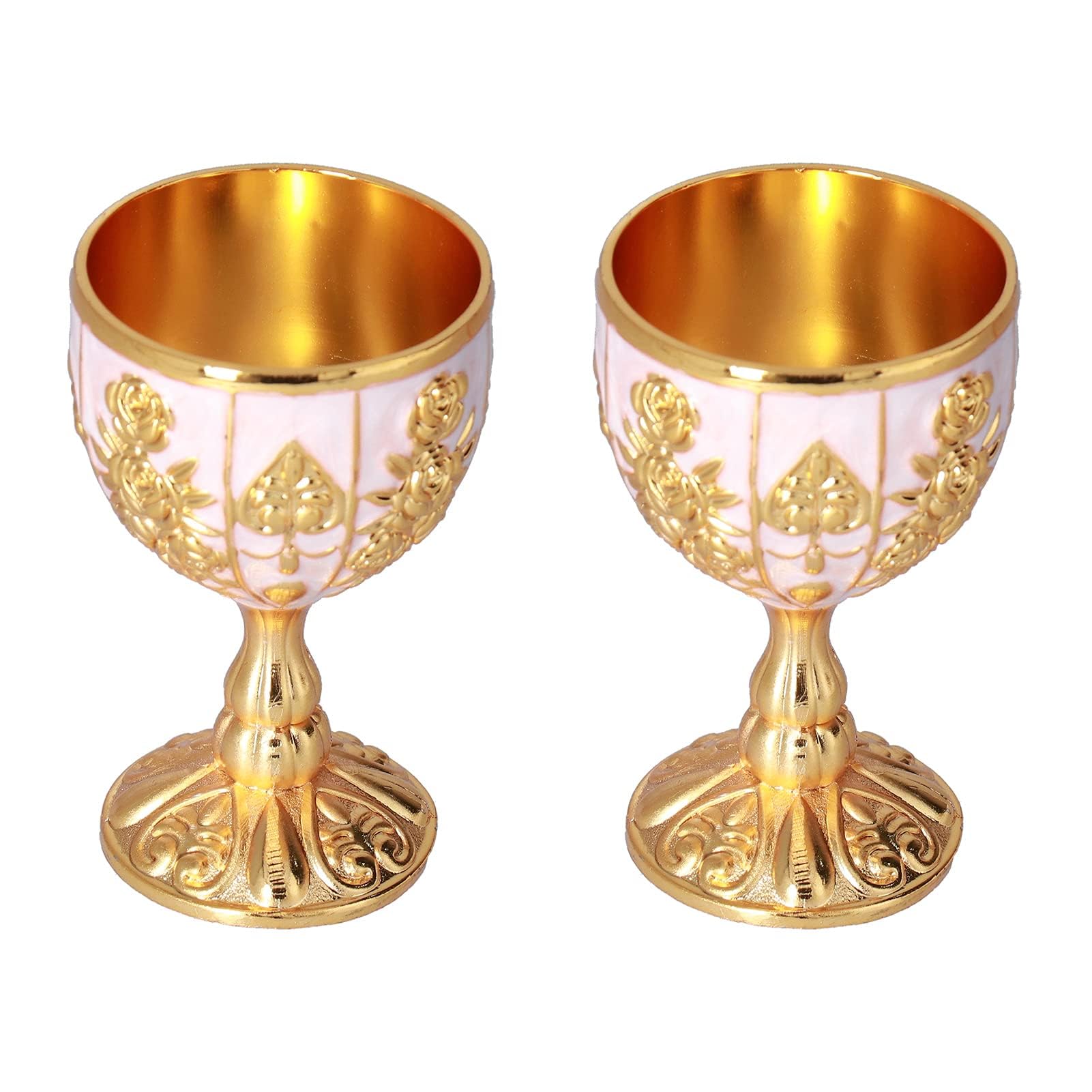 Azonee Royal Chalice Embossed Cup, Vintage Handmade Dragon Chalice, Unbreakable Metal Goblet with Flower Pattern for Liqueur, 2Pcs (Pumpkin Golden Hundred)