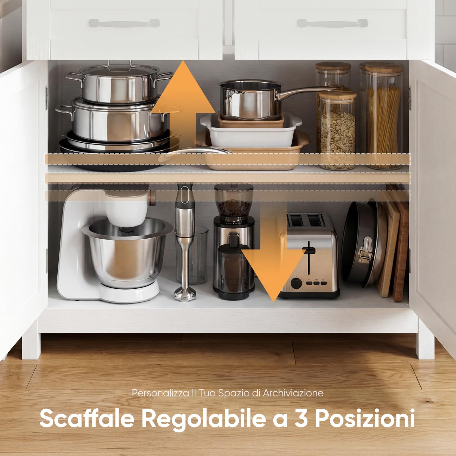 HOKEEPER Isola Credenza Bianca con Cassetti, Mobile Cucina Indipendente per Soggiorno, Sala da Pranzo e Corridoio