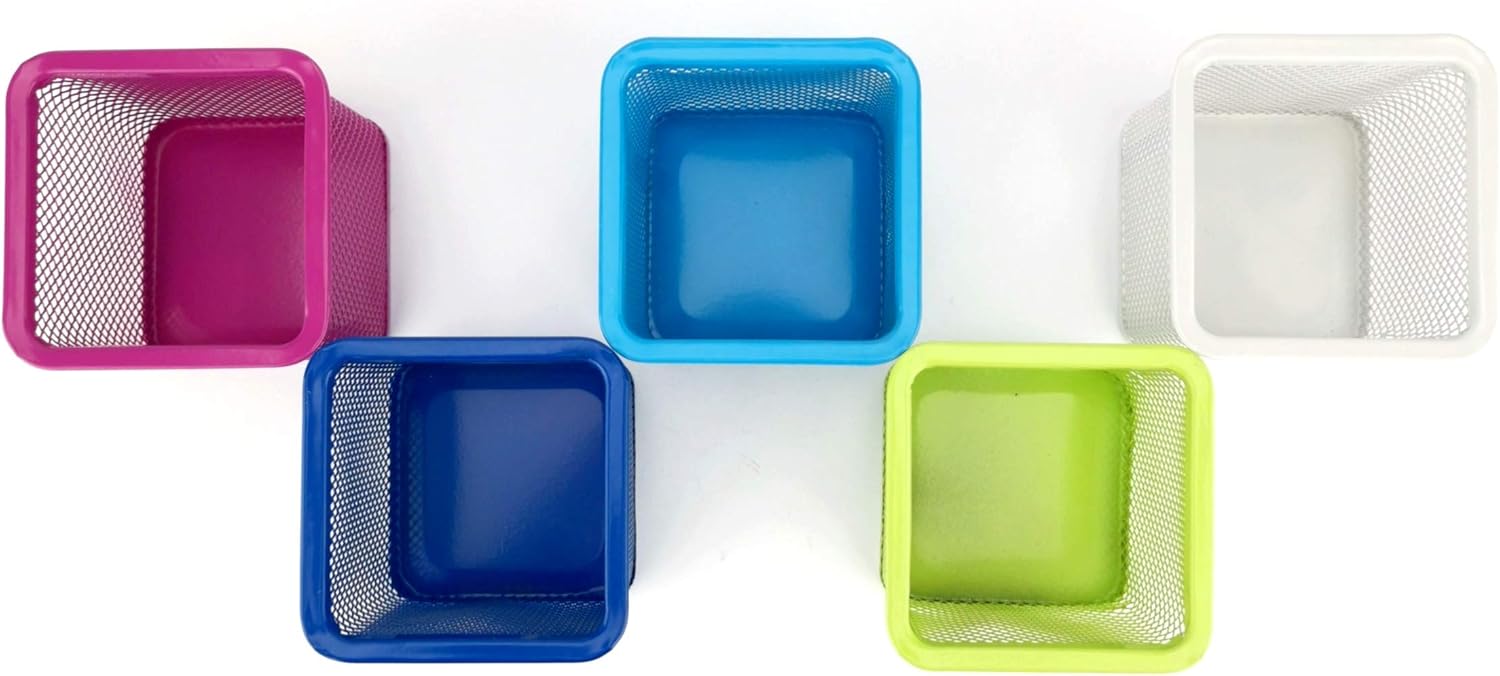 D.RECT Metal Square Pen Holder | Pen Holder Cube Made of Wire Metal | Mesh Multifunctional Cup for Ballpoint Pen Pearl Colours