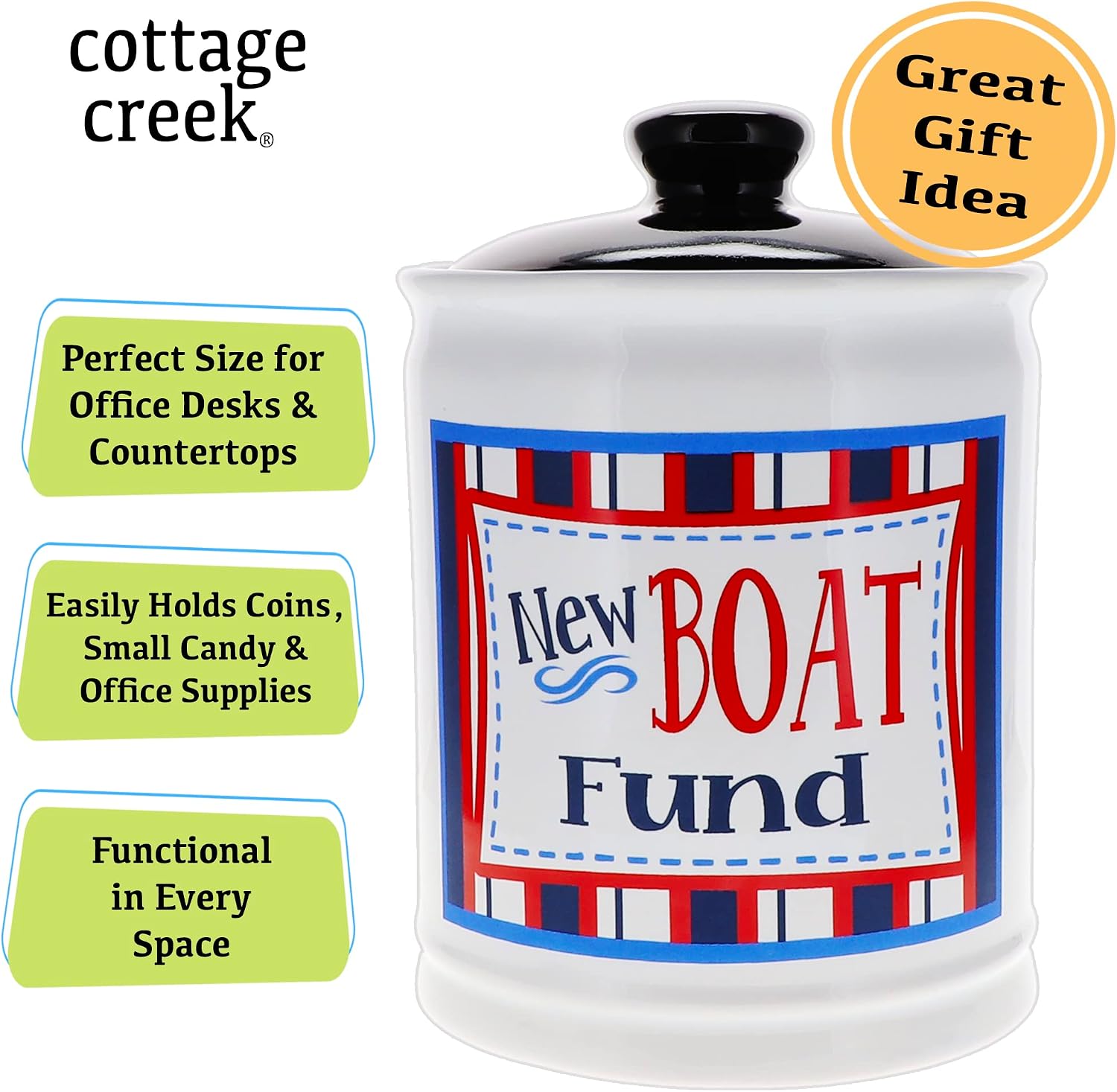 Cottage Creek Jars Ceramic New Boat Fund Jar, 6" image 3