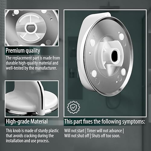 Miniatura 3 de HASMX Paquete de 2 pomos de repuesto para selector de lavadora y secadora para GE 175D3296 General Electric 175D3296P001 - Perilla blanca plateada