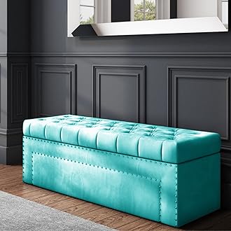 Duke Chesterfield Ottoman storage Box - Plush Velvet Storage Ottoman with Decorative Tacks- Ottoman Shoe Bench with Storage - Upholstered Coffee Table- End of bed Storage Bench, Blanket Box
