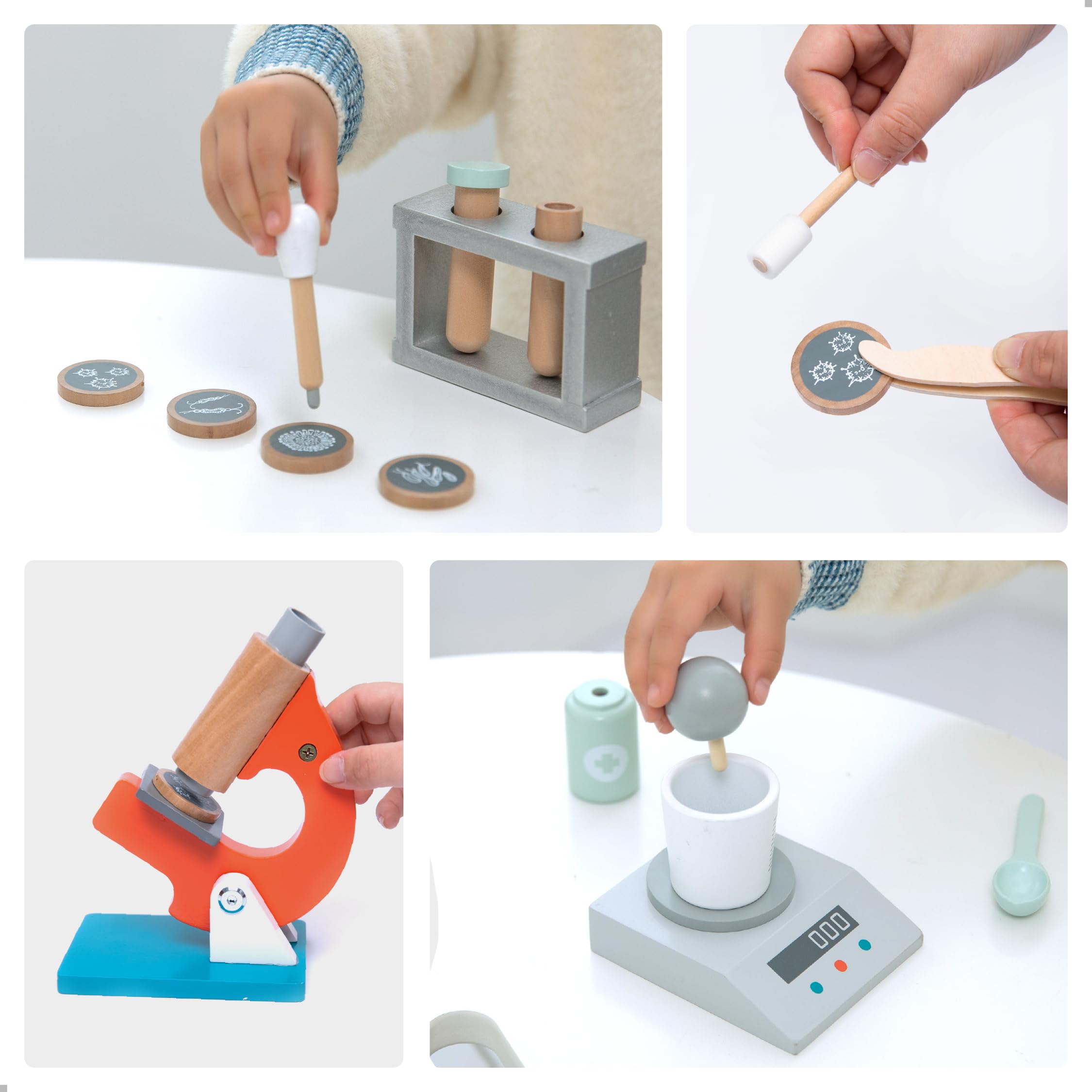 UMU® Juego de mesa de madera para niños con microscopio, tubos de ensayo y mucho más, juguete de médico para juegos de rol, juego de 29 unidades para niñas y niños de 3, 4, 5 años