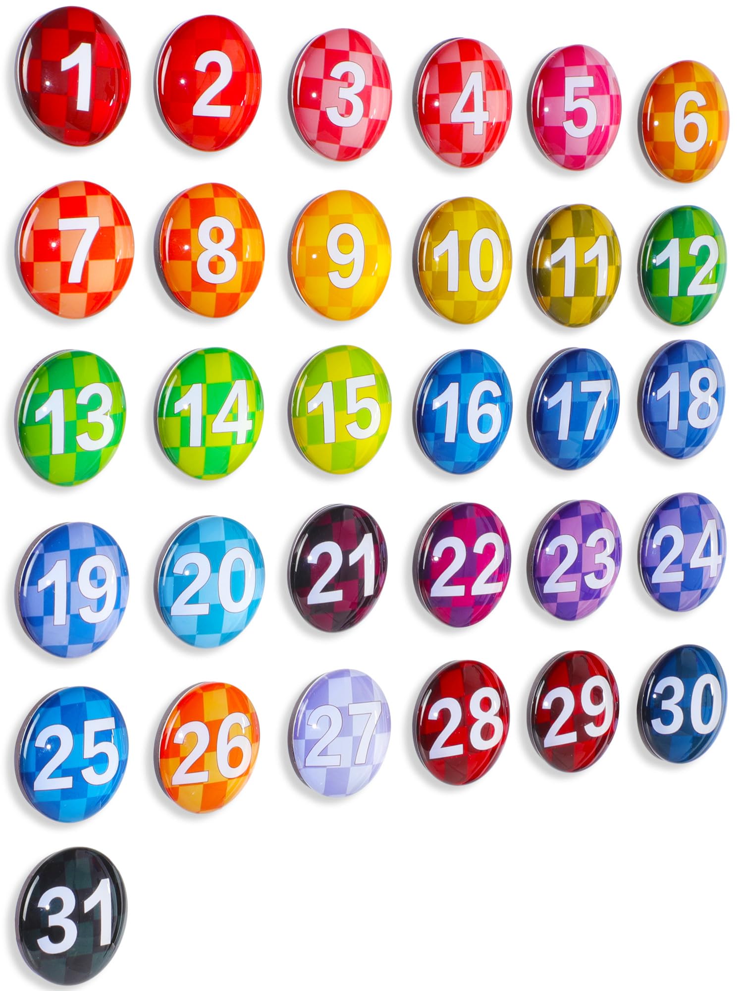 1-31 Magnetic Numbers Colored Glass Calendar Magnets for Whiteboard Dry Erase Board Fridge Schedule Refrigerator(Dark Rainbow,1.38",Numbered) โ image 1
