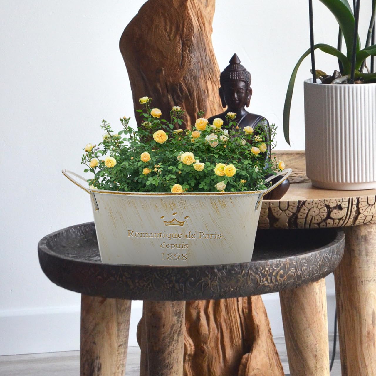 TOYANDONA Iron Flower Pot Vintage Rustic Flower Planter for Home Decor Decorative Iron Bucket Antique Centerpiece
